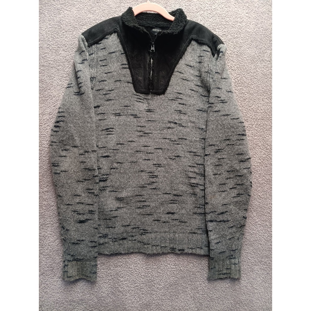 Buffalo David Bitton Men's 1/4 Zip Sweater L Gray Wool Blend Sherpa Fleece Colla